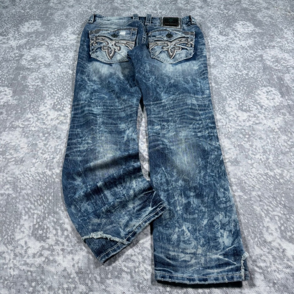 Rock Revival Dewkist Straight Jeans Mens 30 Blue Acid Wash Distressed Y2K Skater